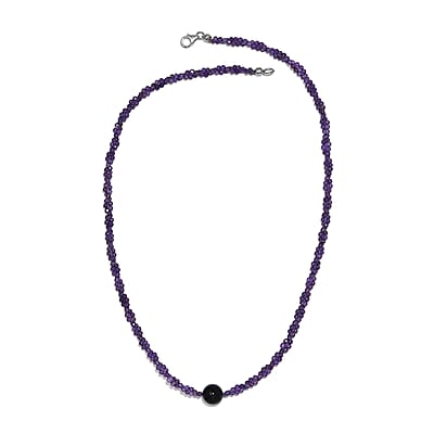 Blue Agate and Amethyst Beaded Necklace 20 Inches in Platinum Over Sterling Silver 53.20 ctw