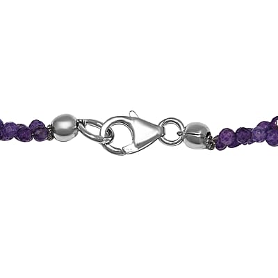 Blue Agate and Amethyst Beaded Necklace 20 Inches in Platinum Over Sterling Silver 53.20 ctw