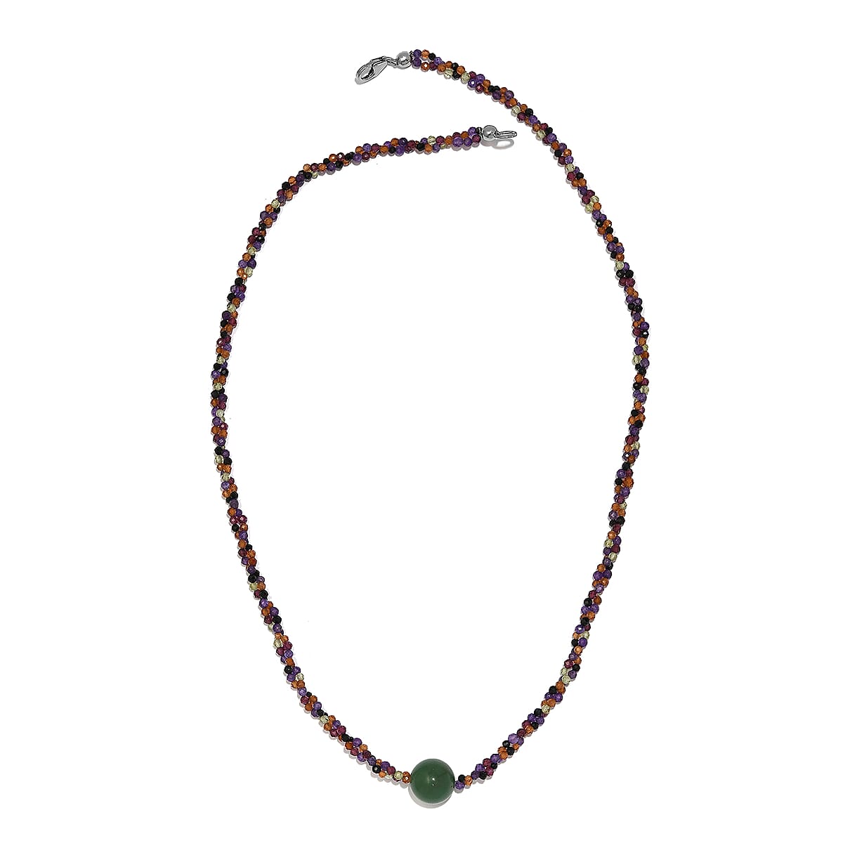 Green Aventurine, African Amethyst, Hessonite Garnet Beaded Necklace 20 Inches in Platinum Over Sterling Silver 59.10 ctw image number 3
