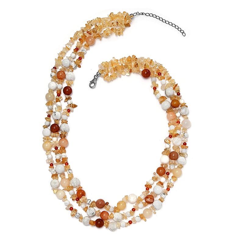 Multi Gemstone Necklace 18 Inches in Platinum Over Sterling Silver 375.90 ctw