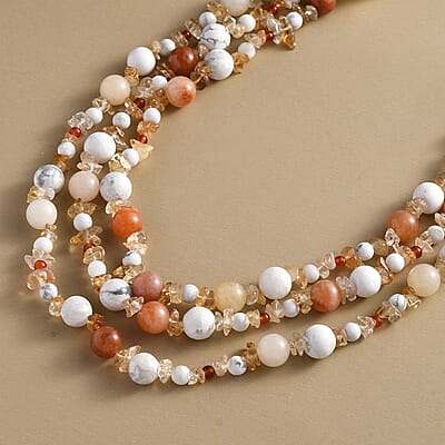 Multi Gemstone Necklace 18 Inches in Platinum Over Sterling Silver 375.90 ctw