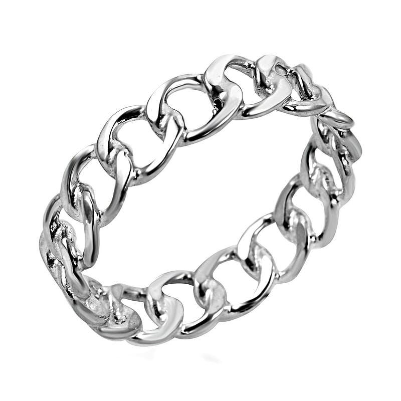 Sterling Silver Curb Chain Style Ring (Size 10.0) 2.65 Grams