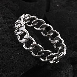 D'Joy Sterling Silver Curb Chain Style Ring (Size 11.0) 2.65 Grams