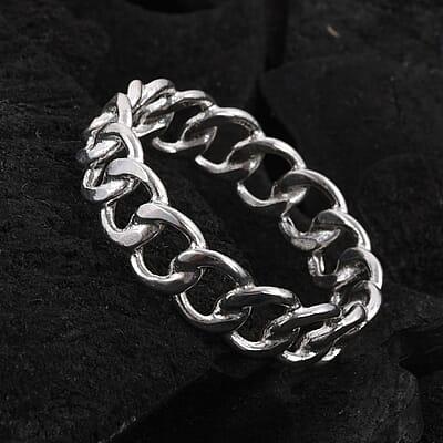 Sterling Silver Curb Chain Style Ring (Size 11.0) 2.65 Grams