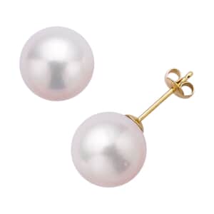 10K Yellow Gold White Edison Pearl 10-12mm Solitaire Stud Earrings