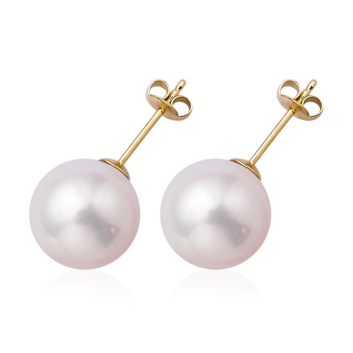 10K Yellow Gold White Edison Pearl 10-12mm Solitaire Stud Earrings image number 3