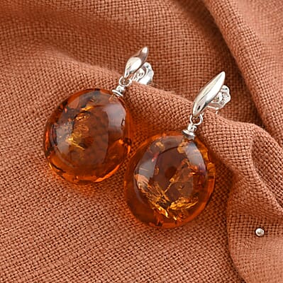 Baltic Amber Dangle Earrings in Sterling Silver