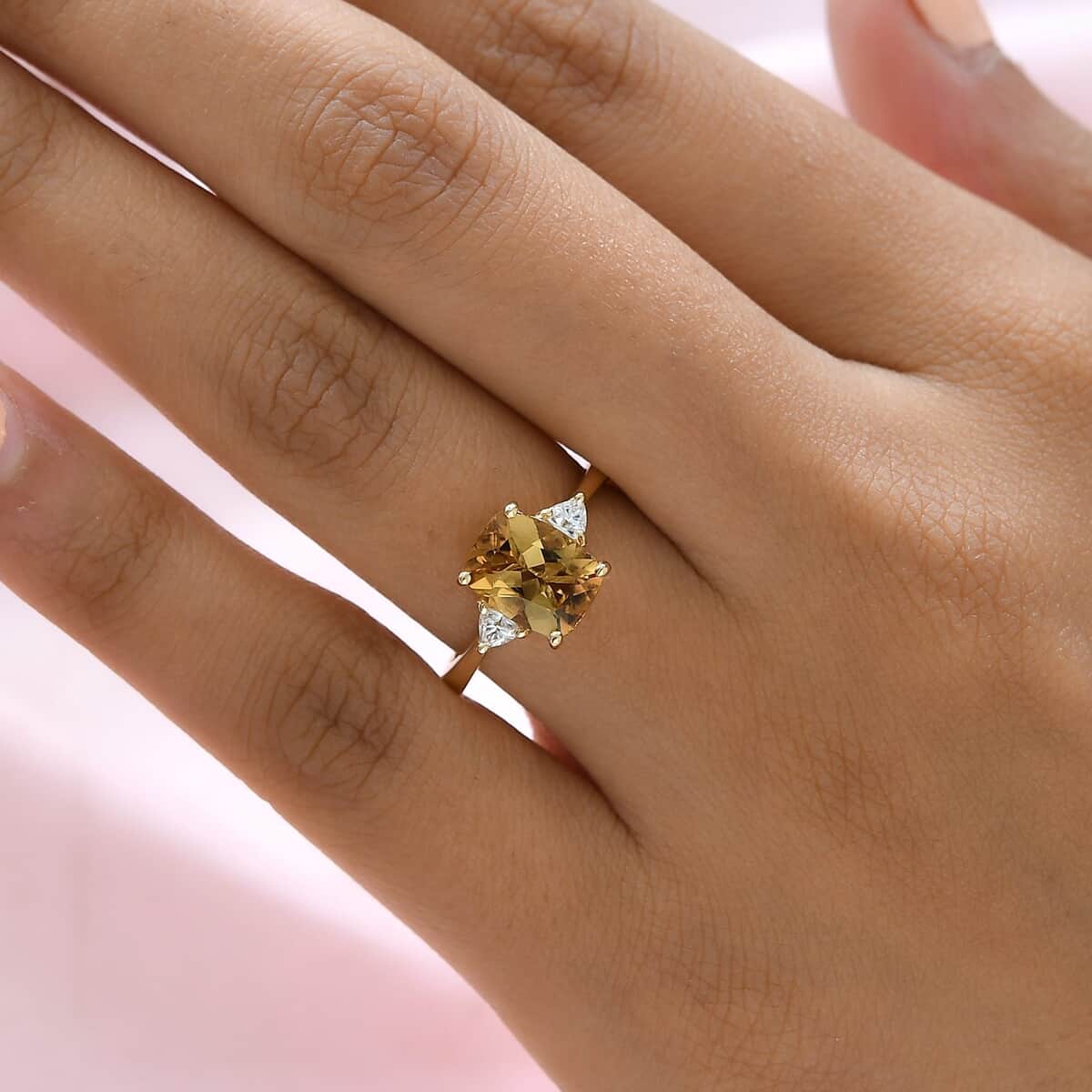 Luxoro 10K Yellow Gold Premium Golden Scapolite and Moissanite Ring (Size 10.0) 2.10 ctw image number 2
