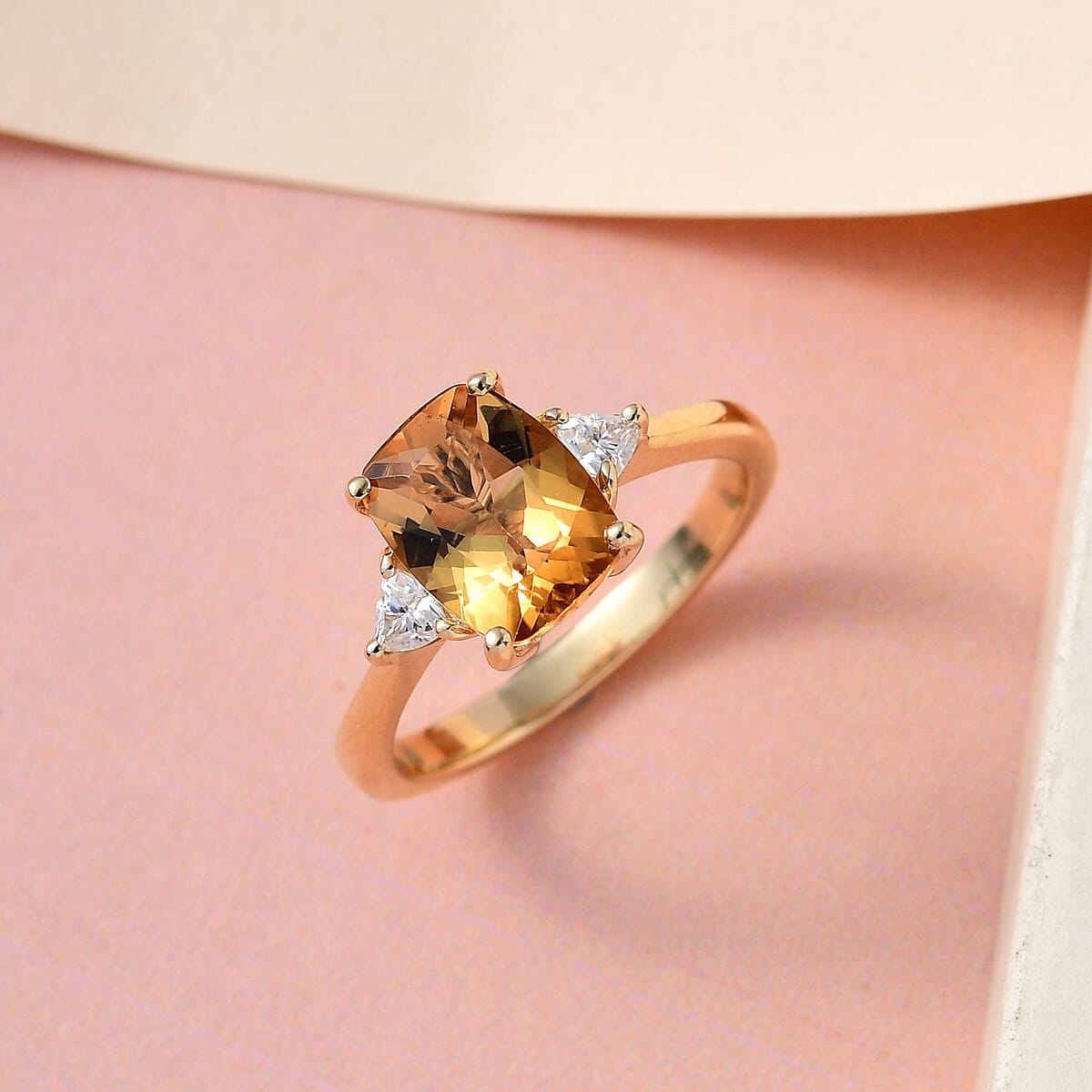 Luxoro Premium Golden Scapolite and Moissanite 2.10 ctw Ring in 10K Yellow Gold (Size 6.0) image number 1