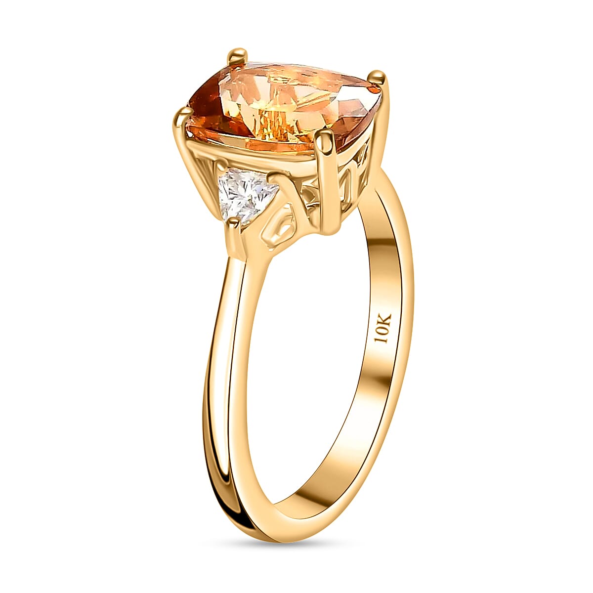 Luxoro Premium Golden Scapolite and Moissanite 2.10 ctw Ring in 10K Yellow Gold (Size 8.0) image number 3