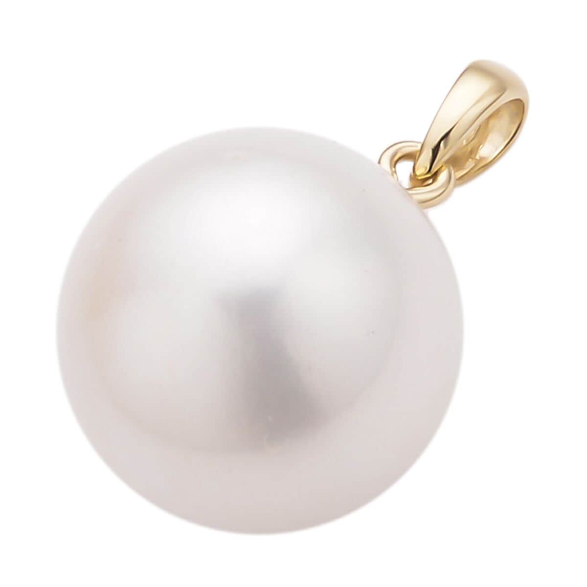 10K Yellow Gold White Edison Pearl Solitaire Pendant image number 2