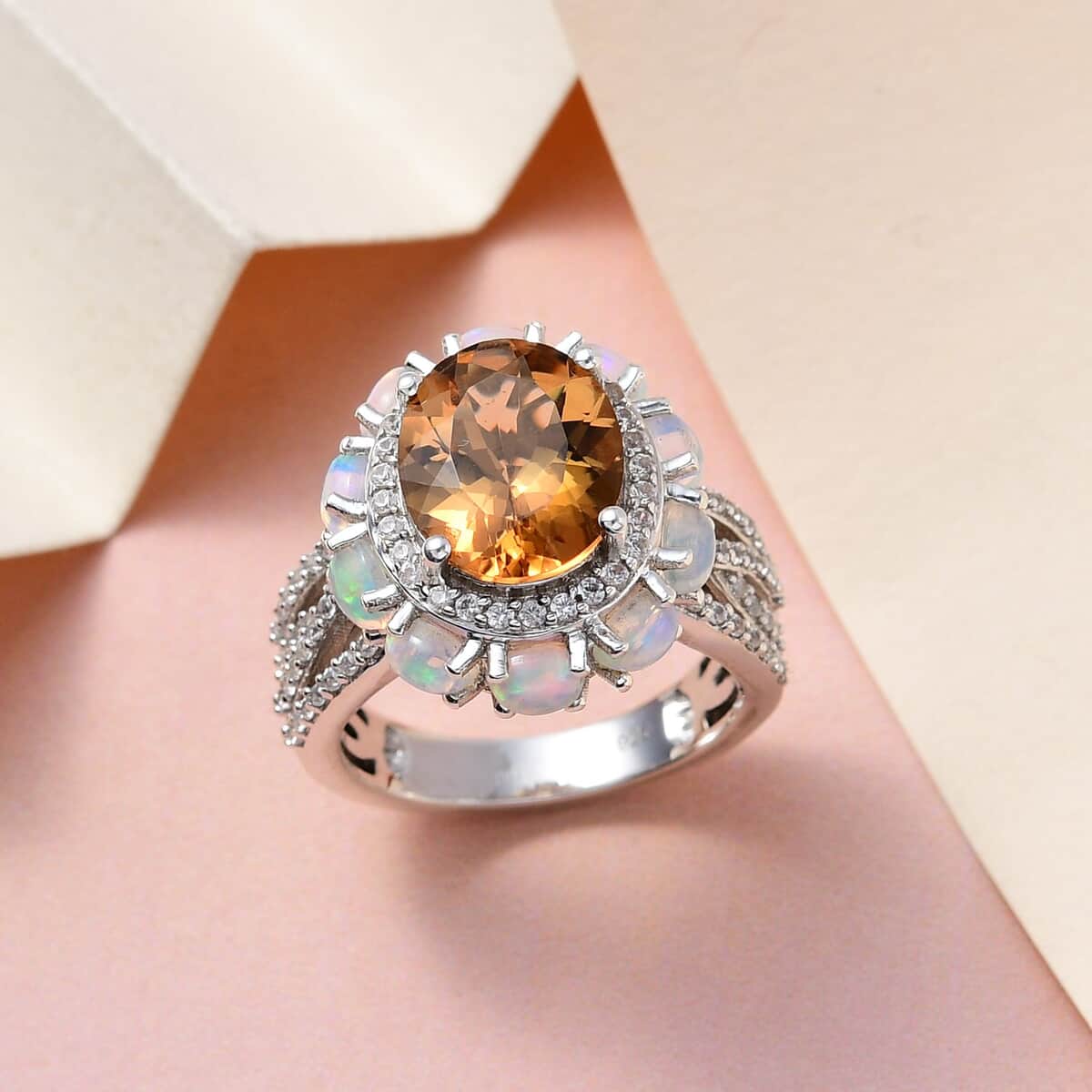 Premium Golden Scapolite and Multi Gemstone Cocktail Ring in Platinum Over Sterling Silver 4.85 ctw image number 1