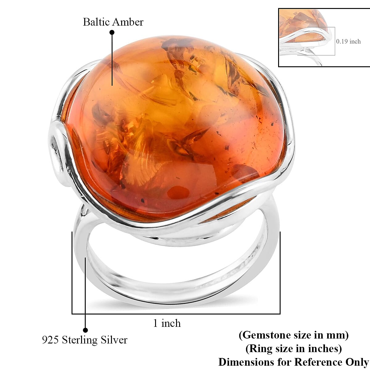Baltic Amber Ring in Sterling Silver image number 4