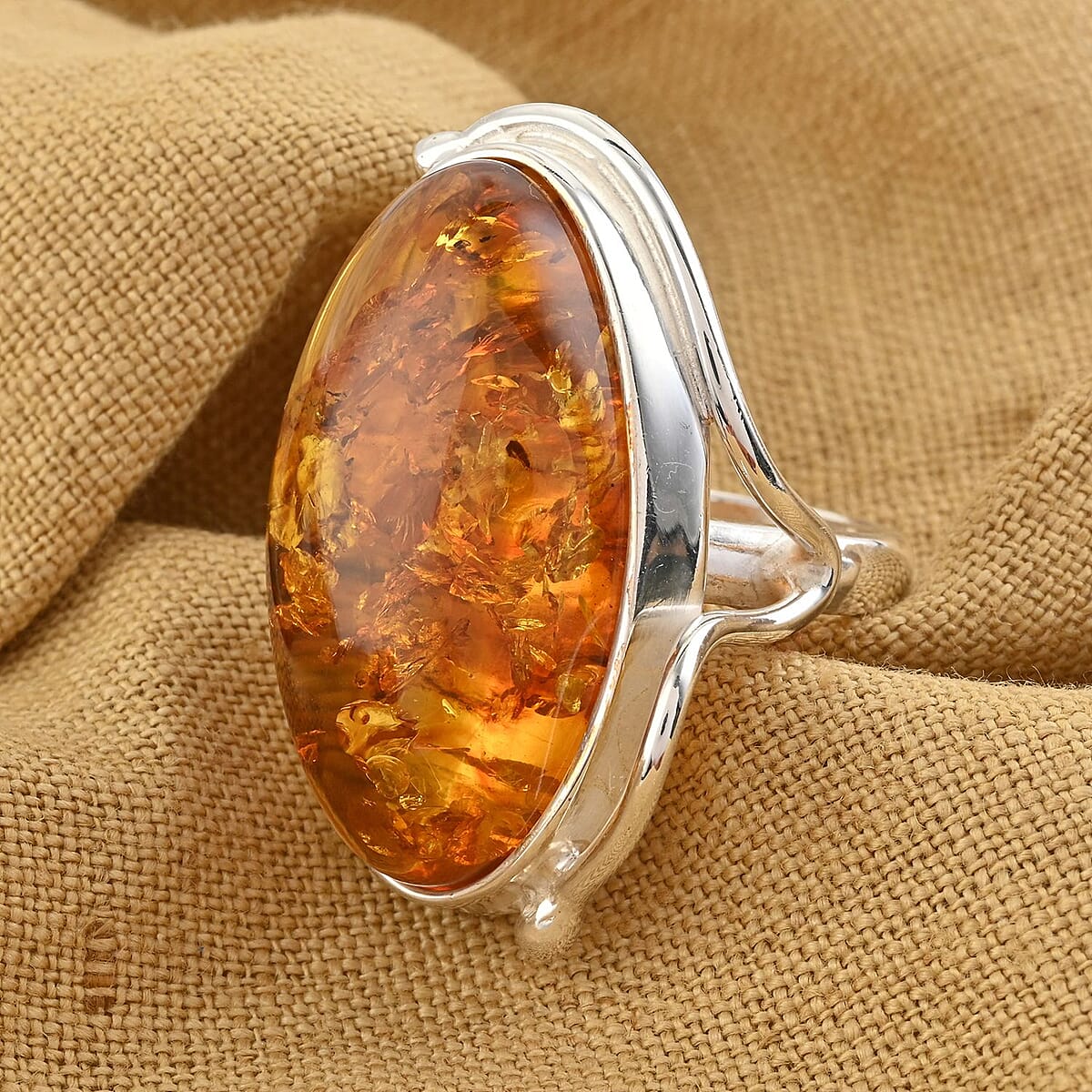 Baltic Amber Ring in Sterling Silver (Size 7.5) image number 1