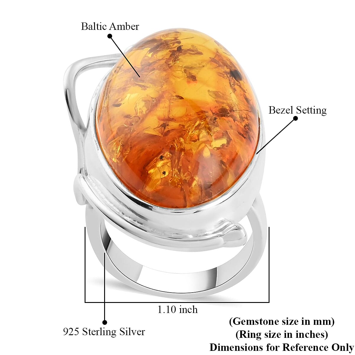 Baltic Amber Ring in Sterling Silver (Size 9.0) image number 4
