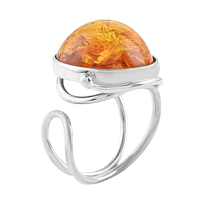Baltic Amber Open Ring in Sterling Silver (Adjustable)