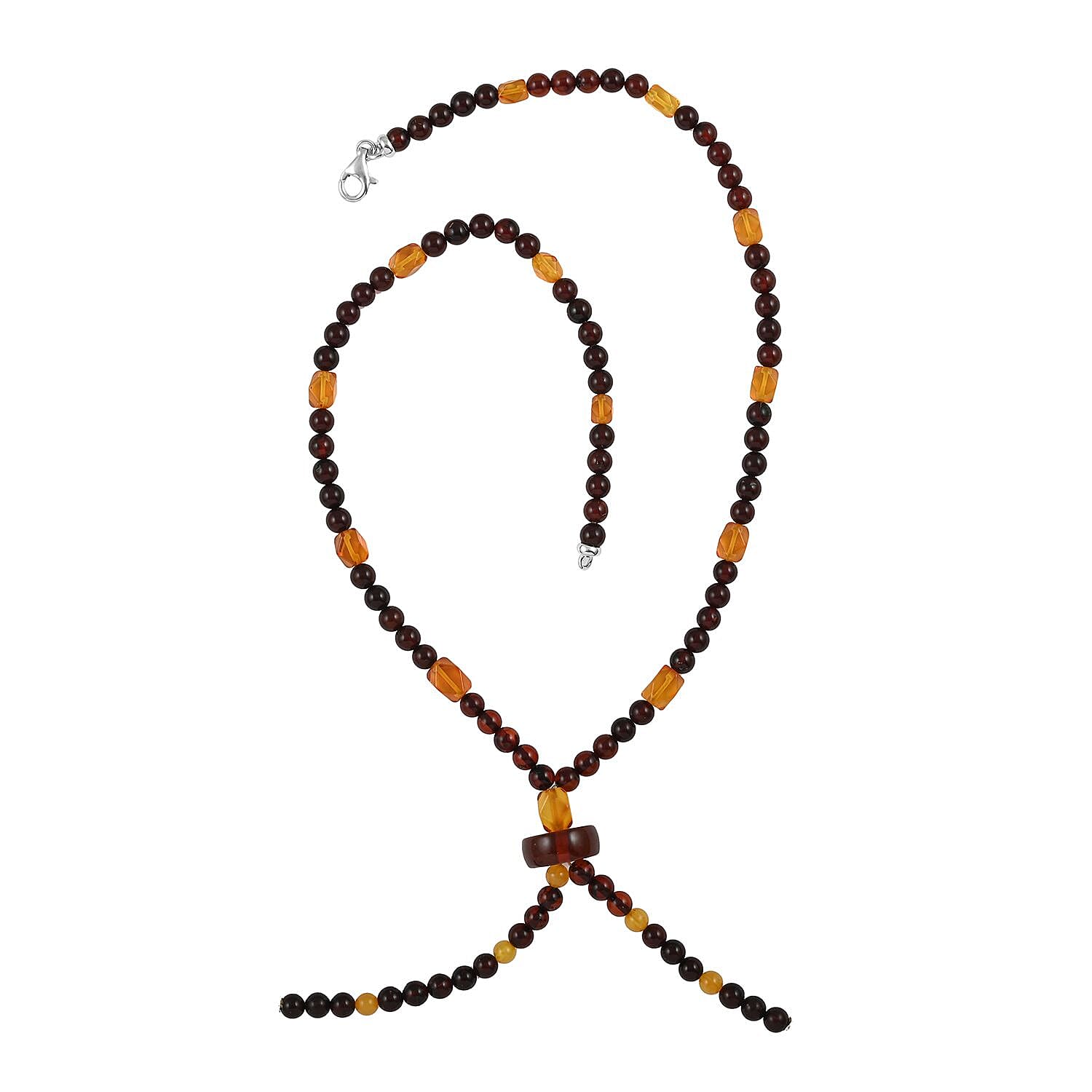 Baltic Cherry and Honey Colored Amber Beaded Necklace 20 Inches in Sterling Silver