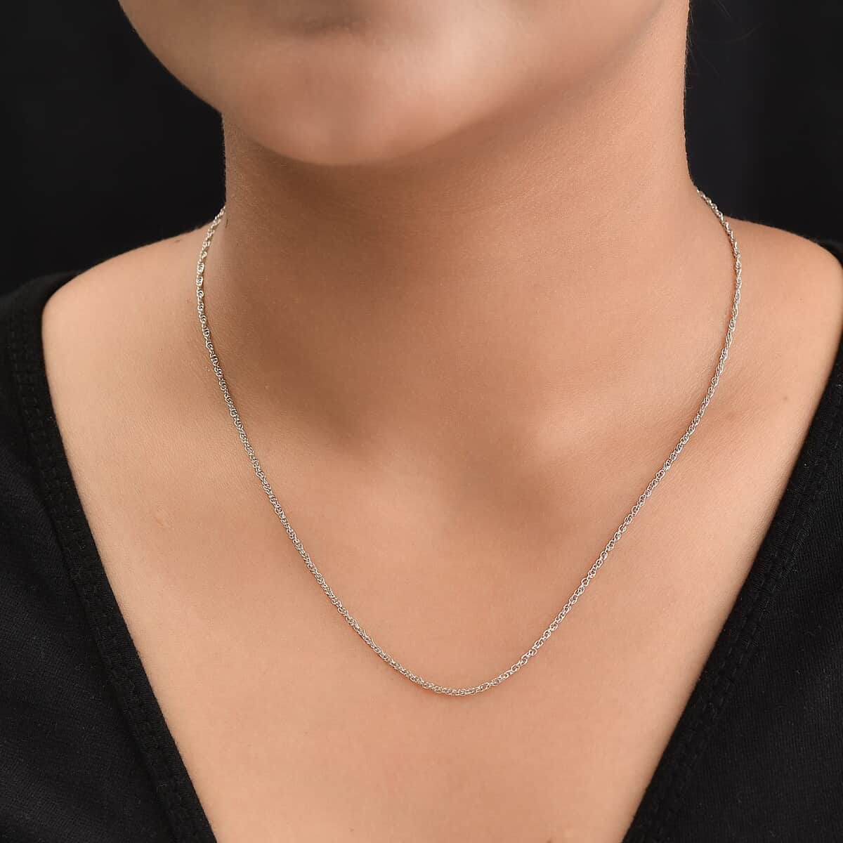 Platinum Over Sterling Silver Rope Chain (20 Inches) (1.65 g) image number 1