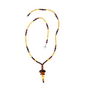 Baltic Multi Color Amber Beaded Necklace 26 Inches in Sterling Silver