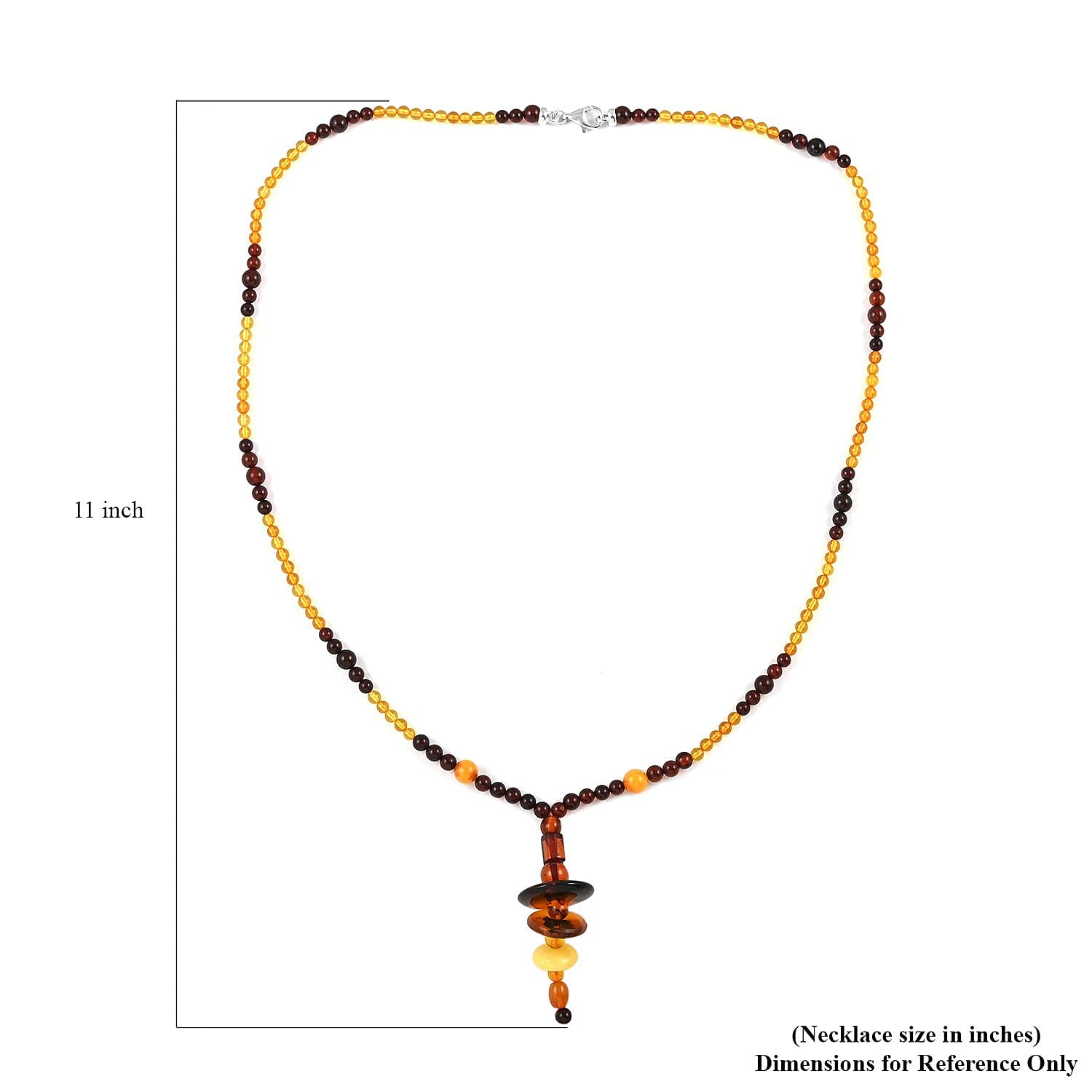 Baltic Multi Color Amber Beaded Necklace 26 Inches in Sterling Silver