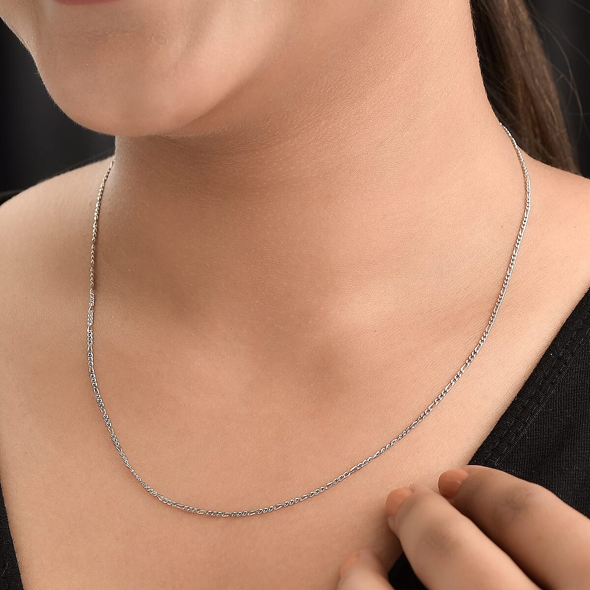 Platinum Over Sterling Silver Figaro Chain 20 Inches 1.65 Grams image number 1