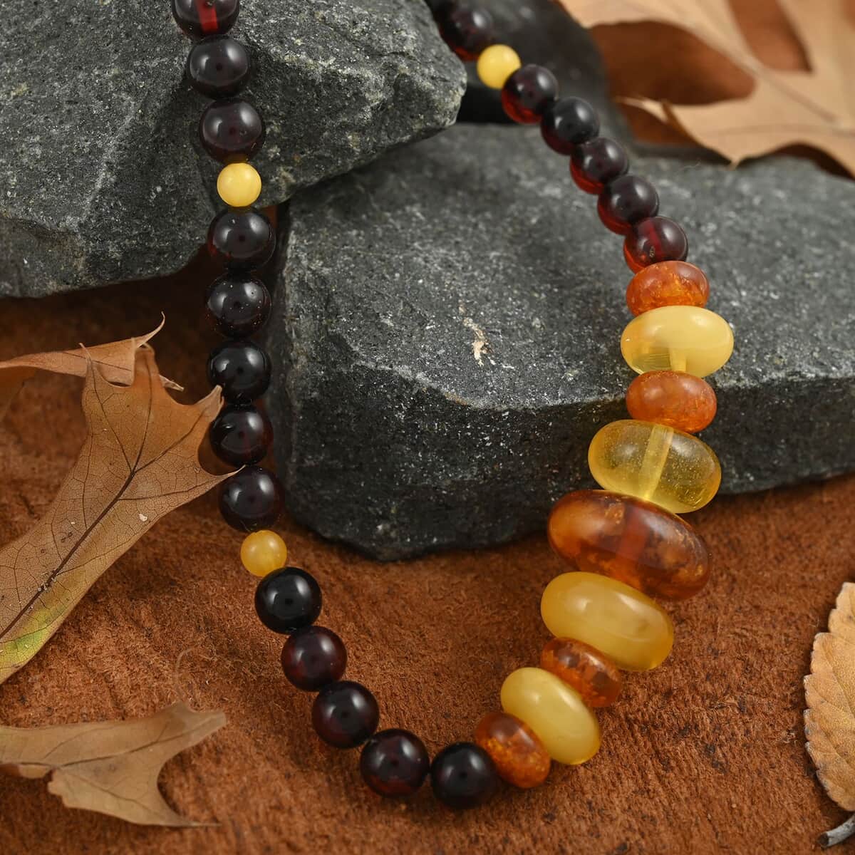 Baltic Multi Color Amber Beaded Necklace 22 Inches in Sterling Silver image number 1