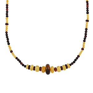 Baltic Multi Color Amber Beaded Necklace 22 Inches in Sterling Silver