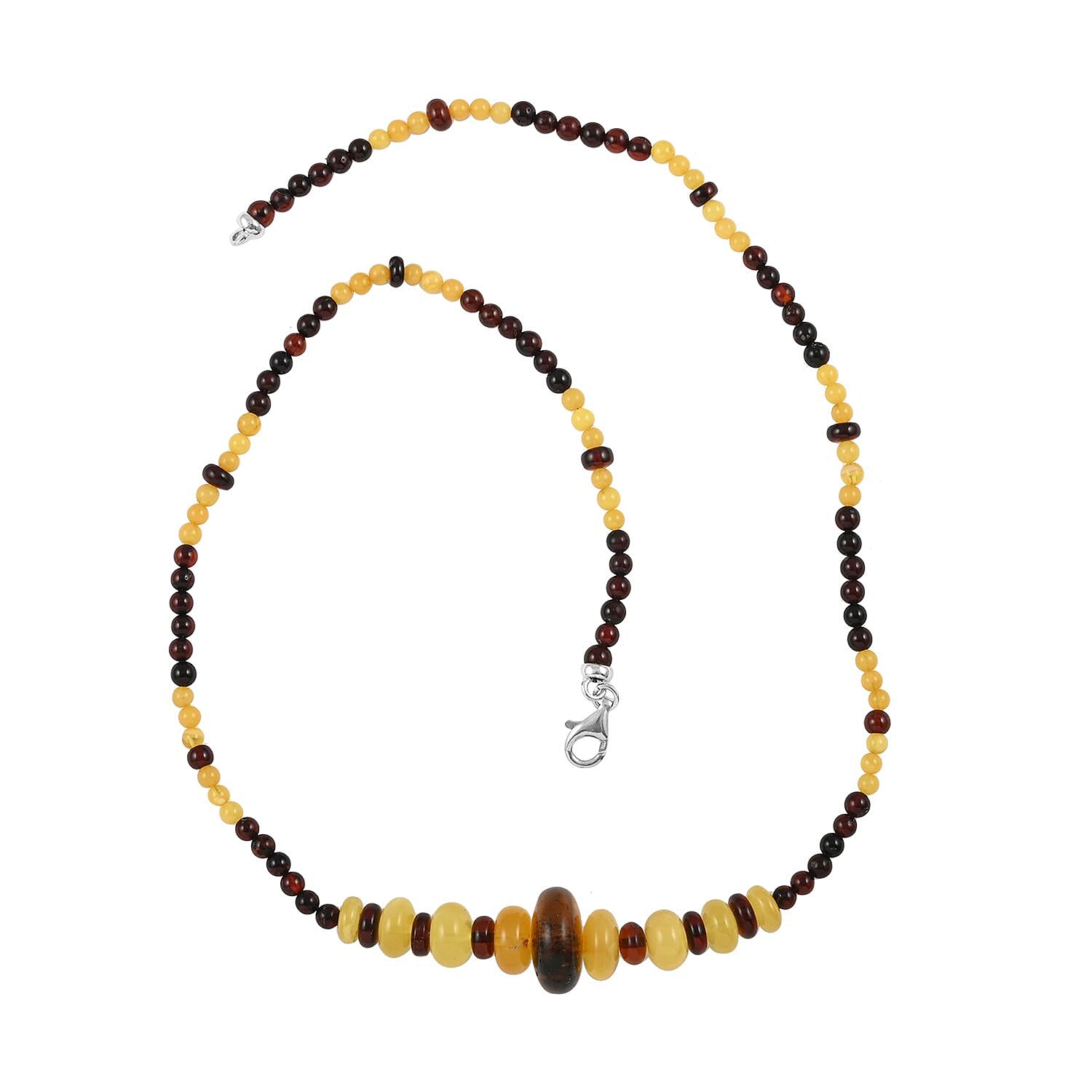 Baltic Multi Color Amber Beaded Necklace 22 Inches in Sterling Silver