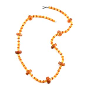 Baltic Honey and Cognac Colored Amber Beaded Necklace 24 Inches in Sterling Silver