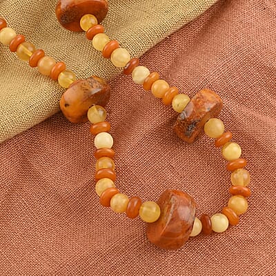 Baltic Honey and Cognac Colored Amber Beaded Necklace 24 Inches in Sterling Silver