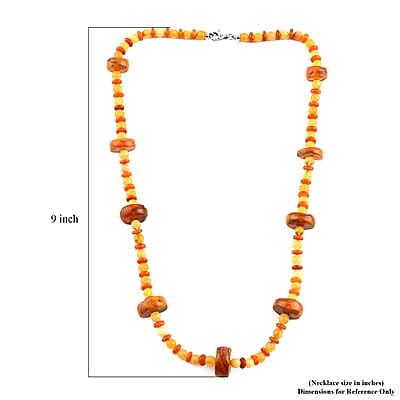 Baltic Honey and Cognac Colored Amber Beaded Necklace 24 Inches in Sterling Silver