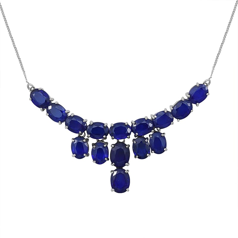Niassa Blue Sapphire (FF) 26.84 ctw Necklace in Platinum Over Sterling Silver (18 Inches)