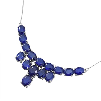 Niassa Blue Sapphire (FF) 26.84 ctw Necklace in Platinum Over Sterling Silver (18 Inches)