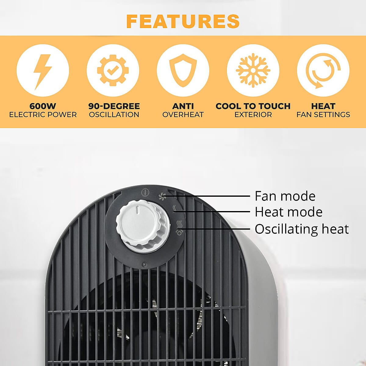 Living-Glow 600W Ceramic Tabletop Heater/Fan Combo - Black image number 2