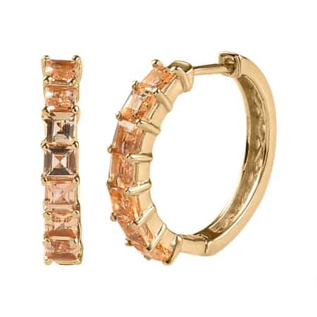 Premium Natural Imperial Topaz Hoop Earrings in Vermeil Yellow Gold Over Sterling Silver 2.50 ctw image number 0
