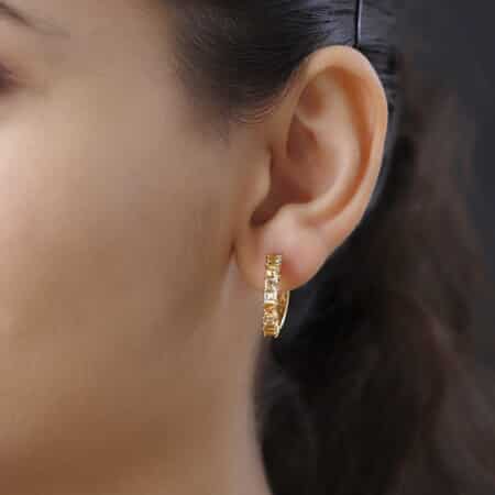 Premium Natural Imperial Topaz Hoop Earrings in Vermeil Yellow Gold Over Sterling Silver 2.50 ctw image number 2