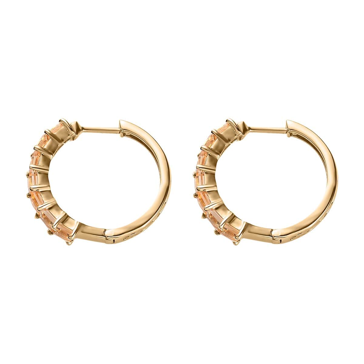 Premium Natural Imperial Topaz Hoop Earrings in Vermeil Yellow Gold Over Sterling Silver 2.50 ctw image number 3