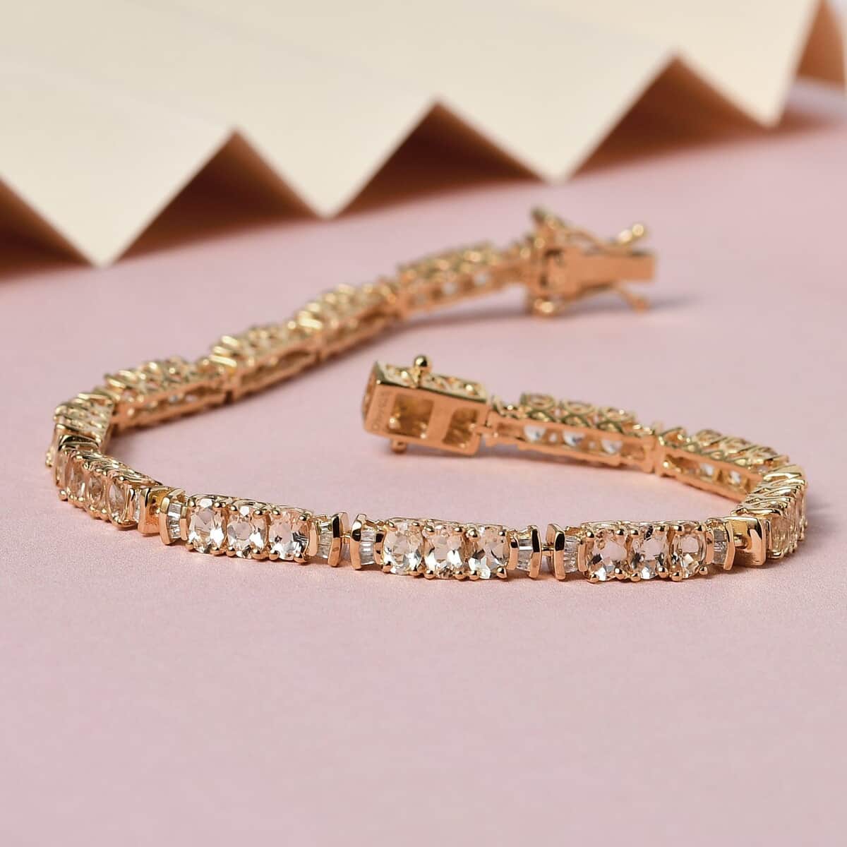 Premium Natural Imperial Topaz and Diamond Linking Bracelet in Vermeil Yellow Gold Over Sterling Silver (7.25 In) 7.25 ctw image number 1