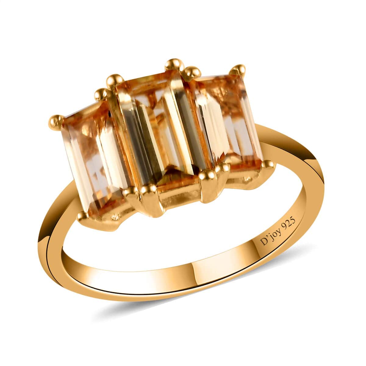 Premium Golden Imperial Topaz 3 Stone Ring in Vermeil Yellow Gold Over Sterling Silver 2.15 ctw image number 0