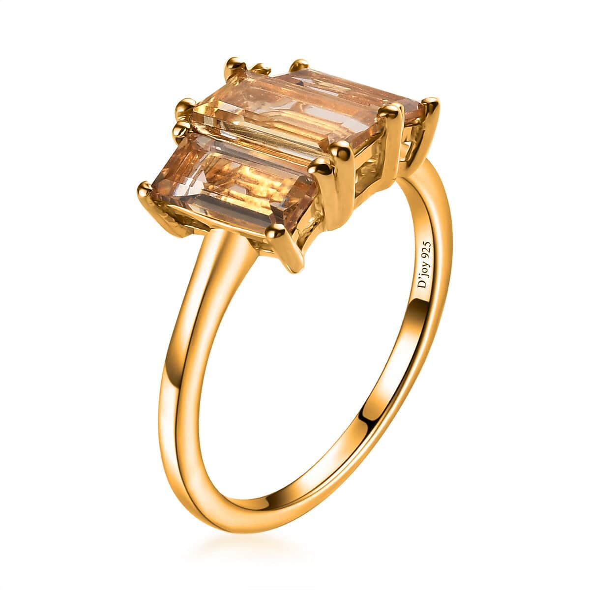 Premium Golden Imperial Topaz 3 Stone Ring in Vermeil Yellow Gold Over Sterling Silver (Size 10.0) 2.15 ctw image number 3