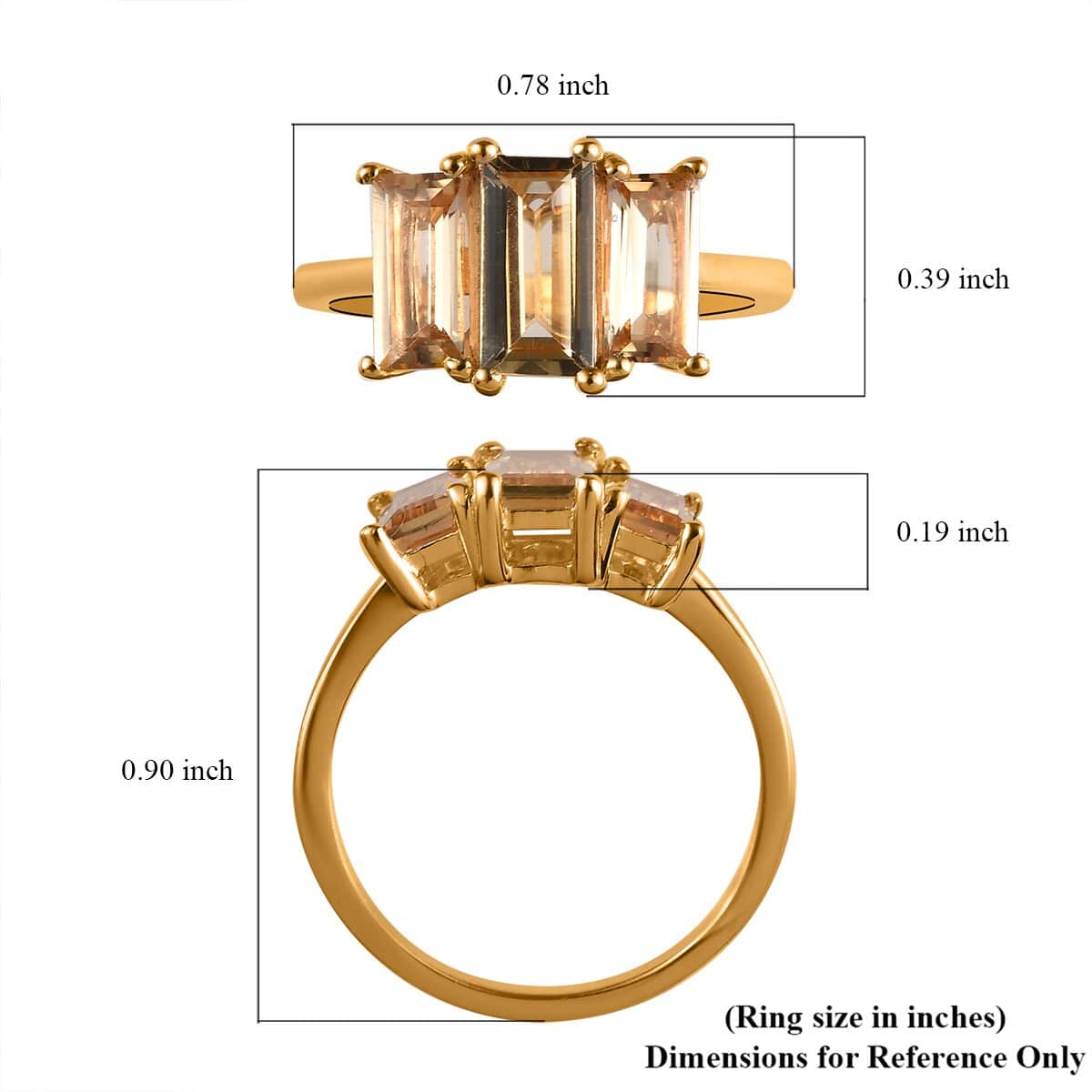 Premium Golden Imperial Topaz 3 Stone Ring in Vermeil Yellow Gold Over Sterling Silver 2.15 ctw image number 5