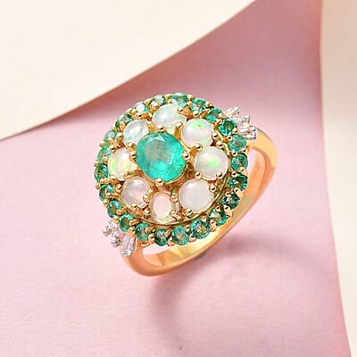Boyaca Colombian Emerald and Multi Gemstone Cluster Ring in Vermeil Yellow Gold Over Sterling Silver (Size 6.0) 2.75 ctw