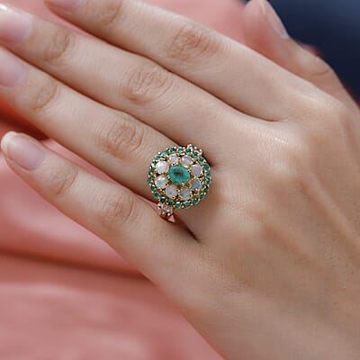 Boyaca Colombian Emerald and Multi Gemstone Cluster Ring in Vermeil Yellow Gold Over Sterling Silver (Size 6.0) 2.75 ctw