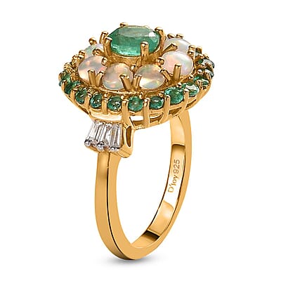 Boyaca Colombian Emerald and Multi Gemstone Cluster Ring in Vermeil Yellow Gold Over Sterling Silver (Size 6.0) 2.75 ctw