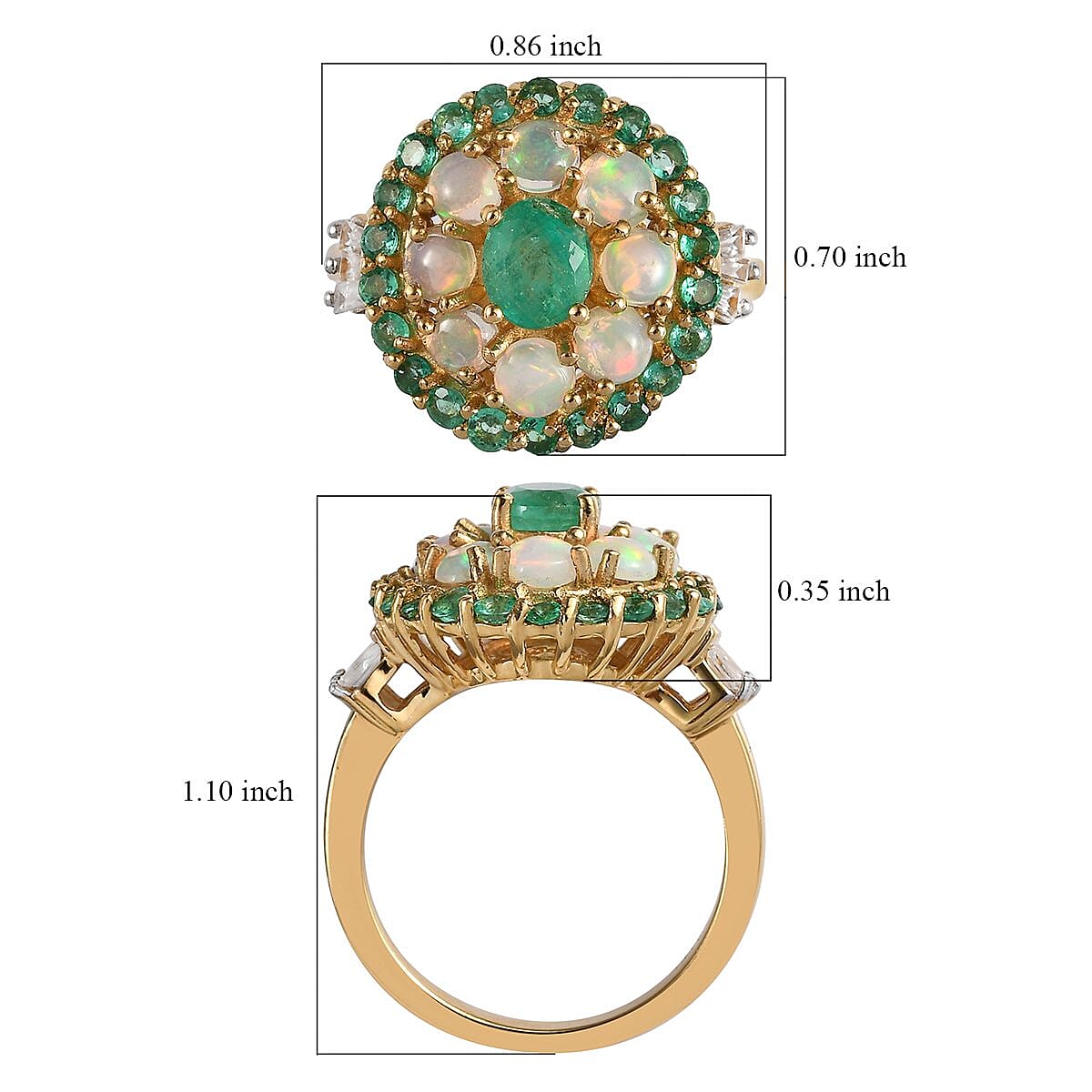 Boyaca Colombian Emerald and Multi Gemstone Cluster Ring in Vermeil Yellow Gold Over Sterling Silver (Size 6.0) 2.75 ctw