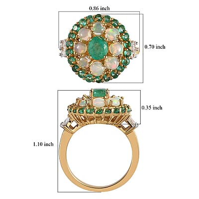 Boyaca Colombian Emerald and Multi Gemstone Cluster Ring in Vermeil Yellow Gold Over Sterling Silver (Size 6.0) 2.75 ctw