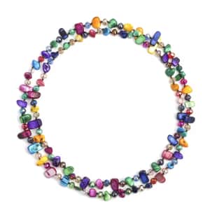 Multi Color Shell Chips and Multi Color Glass Beaded Necklace 47 Inches