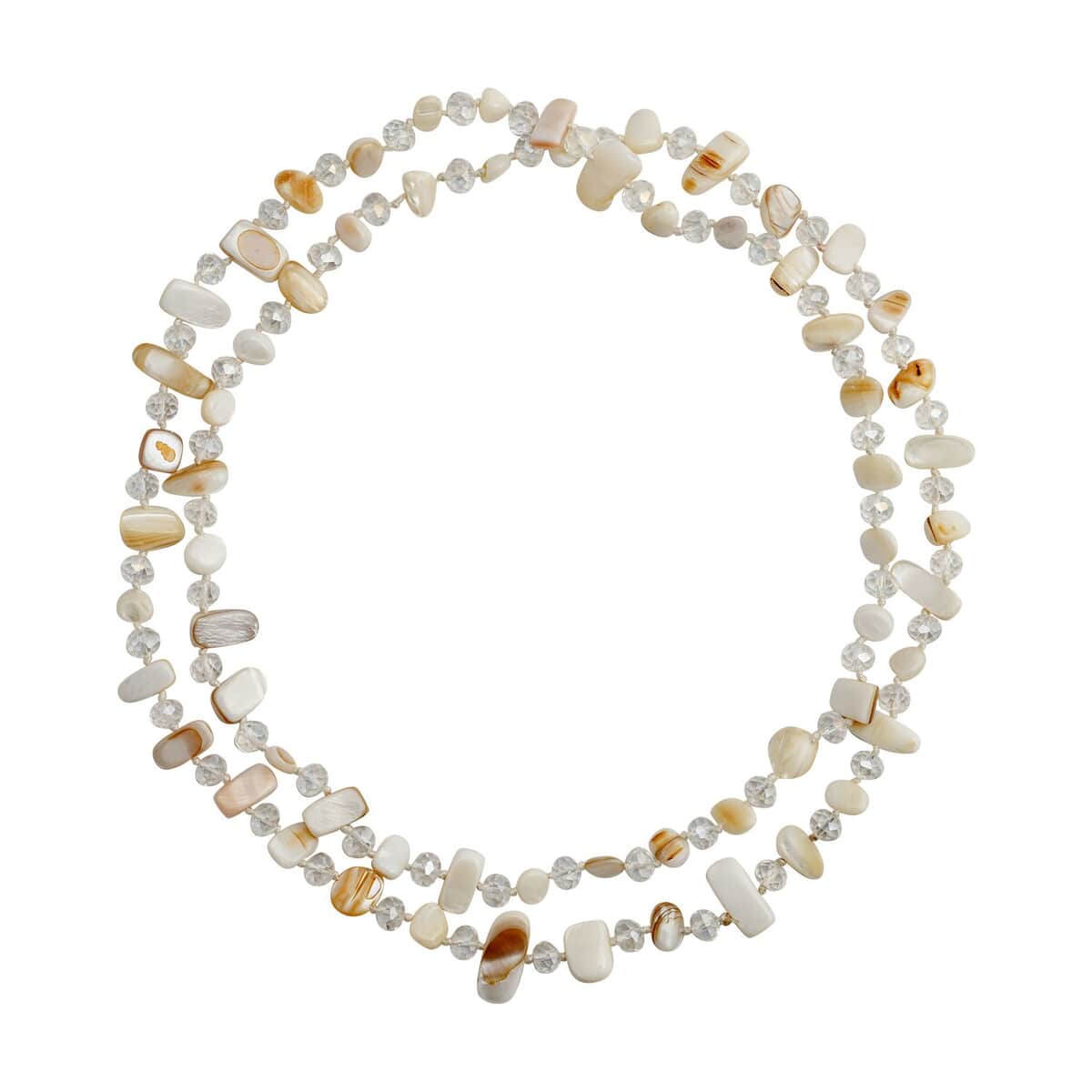 White Shell Chips and Aurora Borealis Color Glass Beaded Necklace 47 Inches image number 0