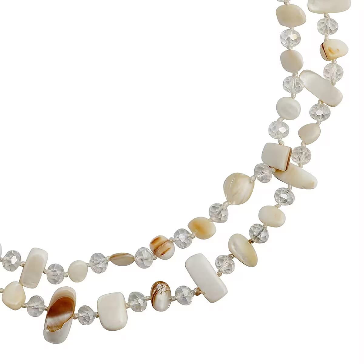 White Shell Chips and Aurora Borealis Color Glass Beaded Necklace 47 Inches image number 7