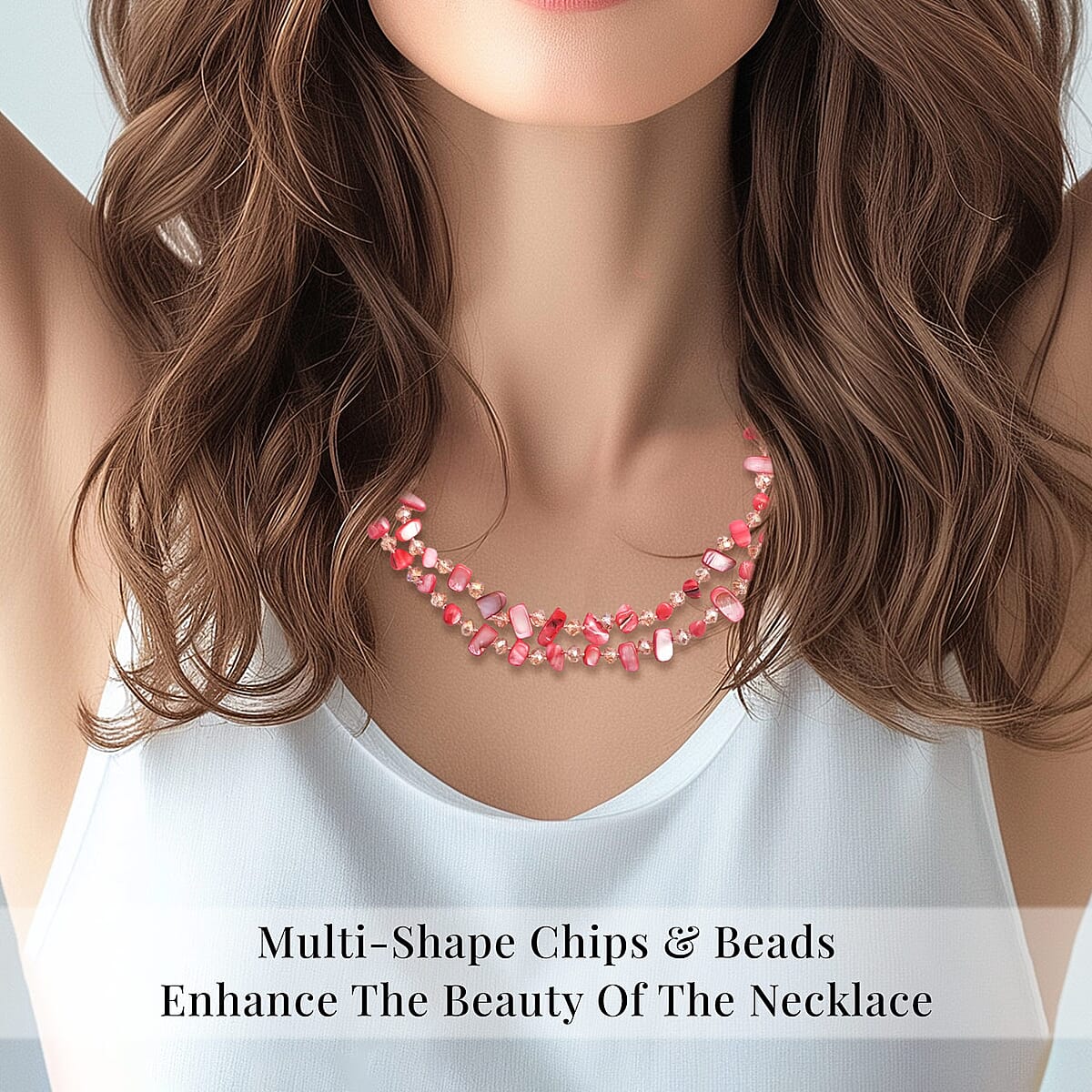 Pink Shell Chips and Pink Color Glass Beaded Necklace 47 Inches image number 3